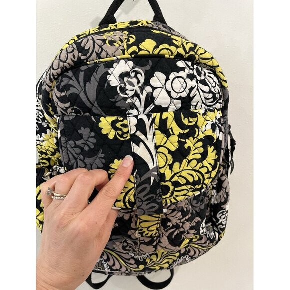 Vera Bradley Women’s Backpack Bookbag Bag Black White Yellow Quilted Paisley - Picture 2 of 4